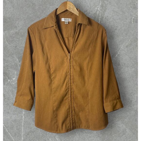Coldwater Creek Women's Caramel Brown Zip Front Stretch Lightweight Jacket Large - Picture 1 of 8